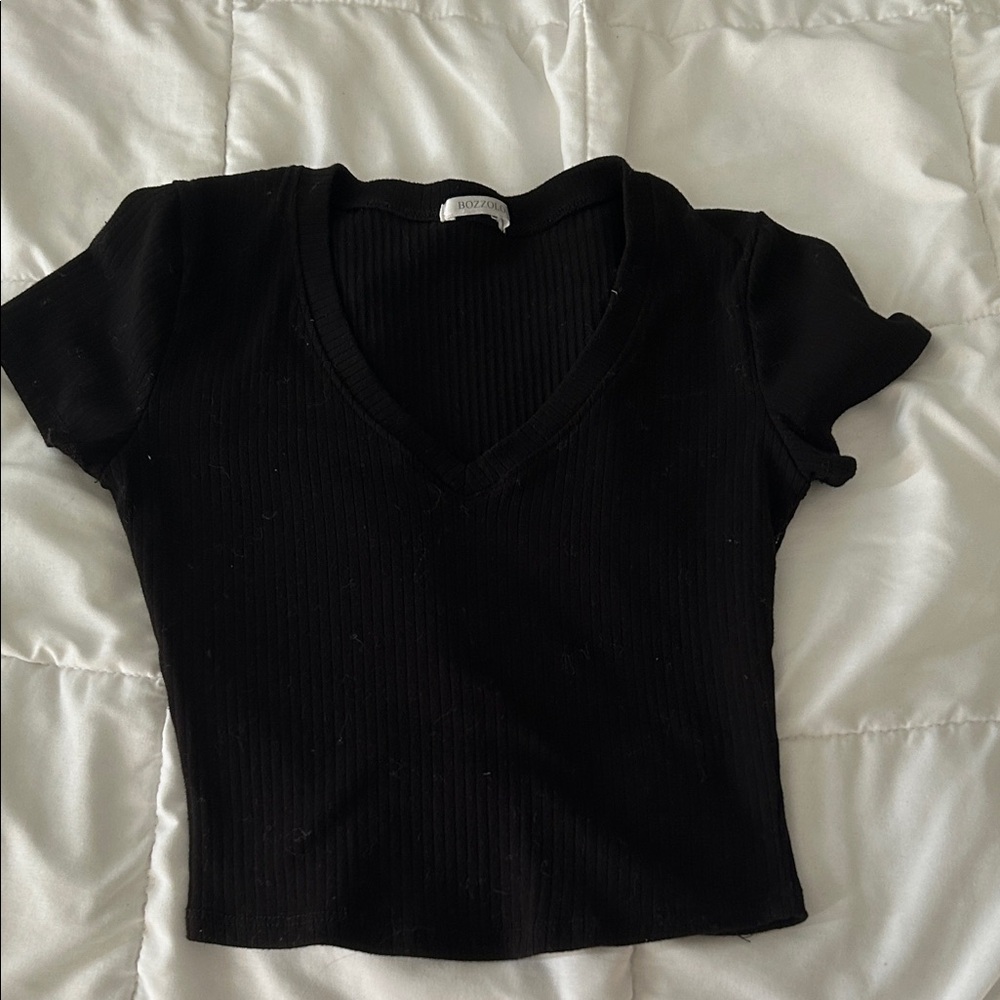 Bozzolo Black Ribbed Knit Top